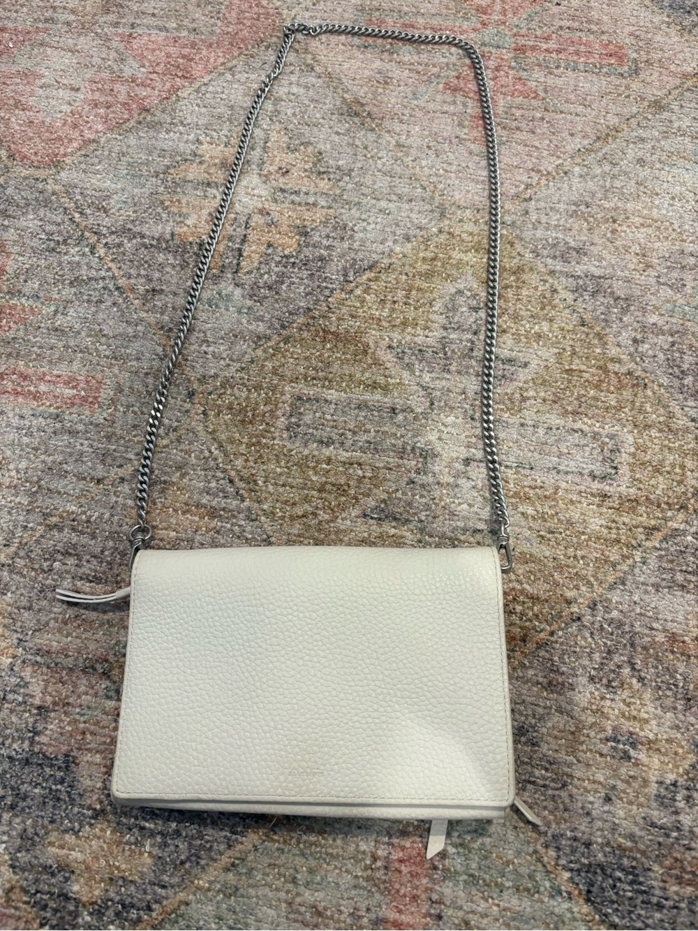 All Saints White Leather Crossbody with Silver Chain Strap